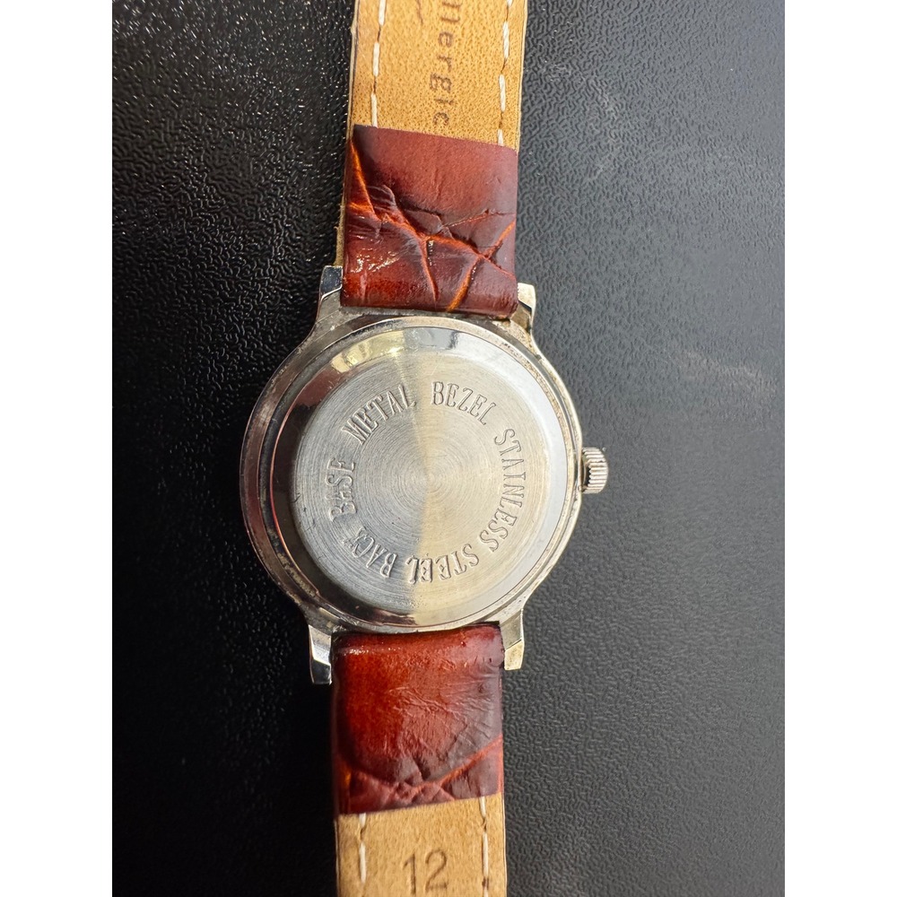 Moulin Quartz Watch‎ Silver Dial Brown Croc Leather Strap Japan Movt Untested - Picture 6 of 6